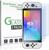 amFilm - Protector de pantalla de vidrio templado compatible con Nintendo Switch OLED modelo 2021 (paquete de 3)